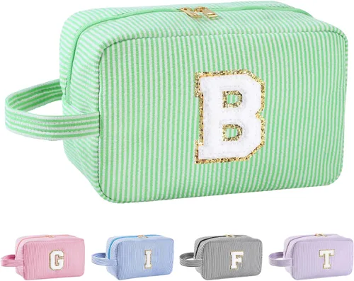 Vista 165 de Bolsa de maquillaje personalizada con inicial A-Z para mujeres, niñas y niños, bolsa de aseo de viaje, bolsa de maquillaje preparada, bolsa