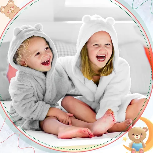 Vista 6 de Xtinmee Toallas de baño con capucha para niños de 0 a 5 años de 28 x 47 pulgadas, toalla absorbente con capucha para bebé con orejas de oso, toallas