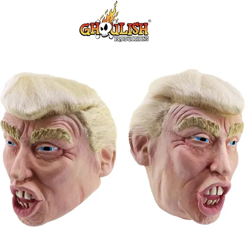 Vista 6 de Máscara de Halloween Trump con cabello para adultos, Beige