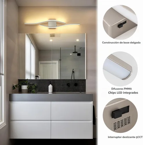 Vista 7 de Joossnwell Luces de tocador de níquel cepillado para accesorios de iluminación de baño, sobre espejo, regulables, 5CCT, moderno, lámpara de pared