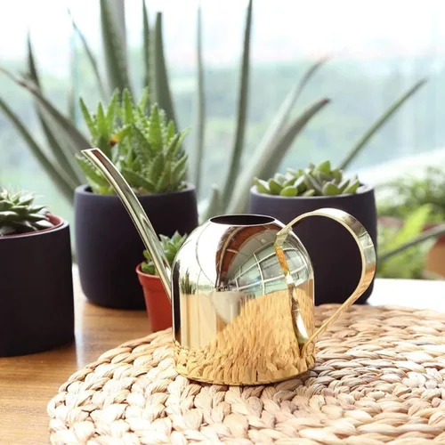 Vista 7 de Regadera para plantas de interior, regadera pequeña de 17 onzas de acero inoxidable con boquilla larga para plantas de interior y exterior (dorado)