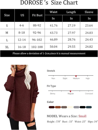 Vista 5 de DOROSE Suéter tipo túnica de punto de manga larga con cuello alto de gran tamaño para mujer