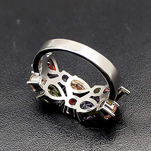 Vista 5 de QIXINWANG Anillo de piedras preciosas múltiples, morganita, granate, amatista, peridoto y promesa, anillo de fiesta de boda para niñas y mujeres