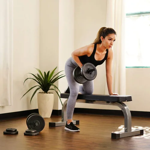 Vista 9 de Sunny Health & Fitness Juego de mancuernas de vinilo para ejercicio de 40 libras, pesas de mano para entrenamiento de fuerza, pérdida de peso, banco