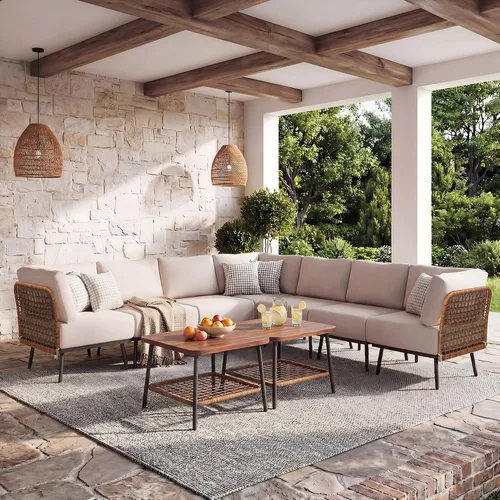 Vista 9 de Juego de conversación de patio de 6 piezas, sofá seccional de 5