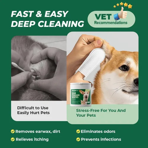 Vista 4 de Toallitas de limpieza de oídos para perros y gatos, toallitas suaves prehumedecidas para eliminar suavemente la cera y la suciedad, formulación a