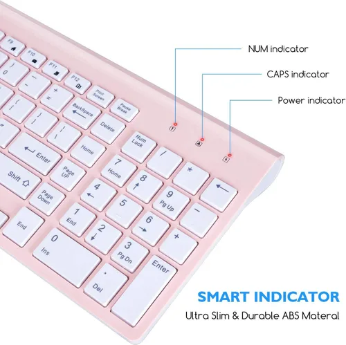 Vista 3 de Cimetech - Juego de teclado y mouse inalámbricos compacto de tamaño completo 2.4G, diseño ultradelgado y elegante para Windows, computadora, Rosa