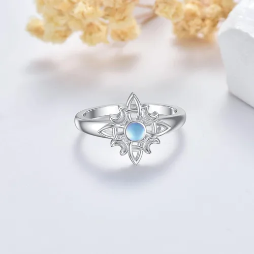 Vista 2 de LONAGO Anillo de plata de ley 925 con nudo de brujas, anillo celta irlandés Wicca Moon, regalo de joyería para mujer