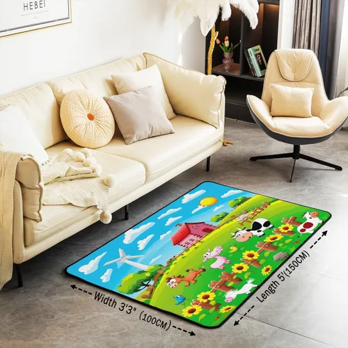 Vista 3 de Alfombra decorativa de 4 x 5 pies con diseño de cerdo y pollo y perro, alfombra de sala de estar de animales de granja para decoración rústica