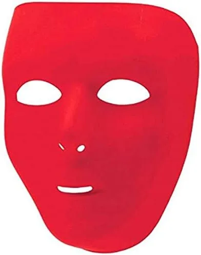 Vista 3 de Máscara facial completa de plástico rojo para adultos, 6.25 x 7.75 pulgadas (1 unidad), color llamativo, atrevido y duradero, ajuste perfecto