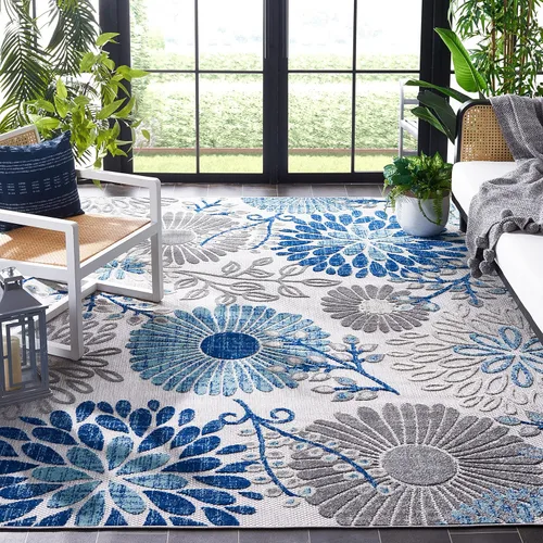 Vista 22 de SAFAVIEH Alfombra lavable de colección Cabana para exteriores, 2 x 4 pies, gris y azul, no desprende pelusa y fácil de limpiar, entrada puerta
