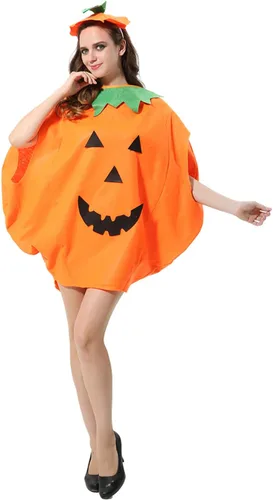 Vista 6 de FEPITO Disfraz unisex de calabaza de Halloween para adultos, 4 piezas, disfraces divertidos de Halloween, calabaza naranja, cosplay, ropa de fiesta