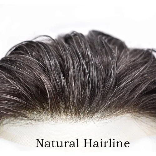 Vista 3 de Toupee - Piezas de pelo para hombres, cabello humano real, sistema de reemplazo de cabello francés, encaje francés, extensiones de cabello