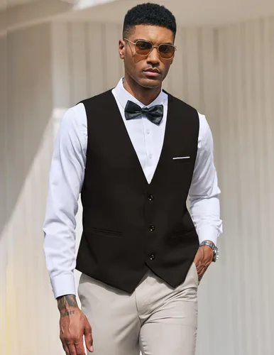 Vista 2 de COOFANDY Chaleco de traje para hombre, ajustado, formal, casual, para negocios, traje o esmoquin