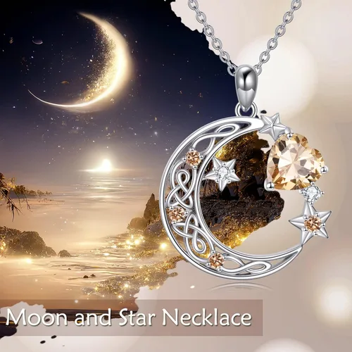 Vista 5 de Collar de plata de ley con estrella de luna creciente para mamá e hija, piedra natal, granate, día de la madre, cumpleaños, joyería celta, regalos