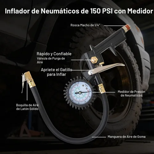 Vista 4 de Gunpla Kit de accesorios para compresor de aire de 19 piezas, accesorios de manguera de aire de alta resistencia y medidor de inflado de neumáticos