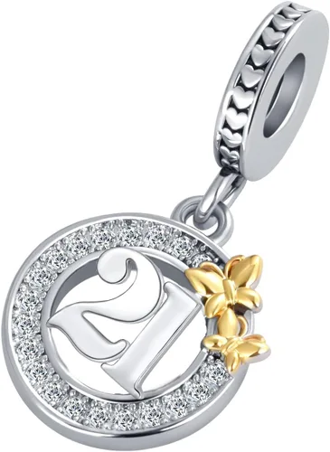 Vista 2 de QeenseKc Dije de mariposa con dije de feliz cumpleaños de 16, 18, 21, 40, 50 años de amor para pulsera europea