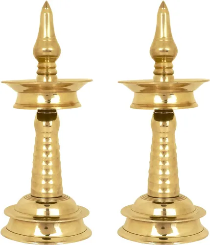 Vista 9 de SATVIK - 1 pieza de 4 pulgadas de latón de pie de metal Kerala Samai Diwali Deepak para Puja tradicional Panchmahal Pooja Deepam Diya lámpara