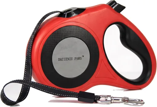 Vista 10 de Correa retráctil para perro, cinta de nailon fuerte de 16 pies, puntada reflectante para caminar por la noche, freno con una sola mano, mango Negro