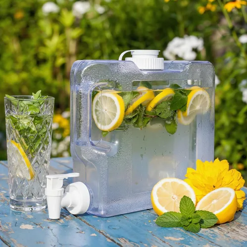 Vista 8 de Funnymoom 6 dispensadores de bebidas para refrigerador, refrigerador, botella dispensadora de agua reutilizable de plástico con espita para fiestas