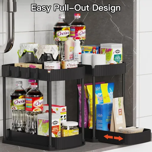 Vista 4 de Ukeetap Organizadores de almacenamiento extraíbles multiusos, organizadores debajo del fregadero/gabinete y almacenamiento para baño y cocina, Negro
