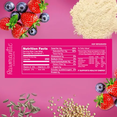 Vista 2 de Rawmantic Mixed Berry Vegan Protein Bars (12 Bars x 60g) – Mixed Berries, Pea Protein powder, Sunflower Seeds, Pitaya Passion Fruit Powder & More