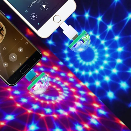 Vista 2 de Luces USB para fiesta, mini bola de discoteca, pequeña bola mágica, control de sonido, luz de escenario de DJ, lámpara estroboscópica RGB colorida