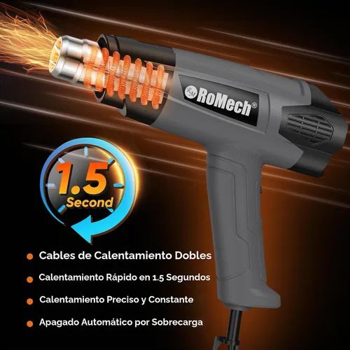 Vista 3 de Pistola de calor resistente de 1500 W, kit de pistola de aire caliente con control de temperatura variable con 2 caudales de aire de 120 °F a 1200