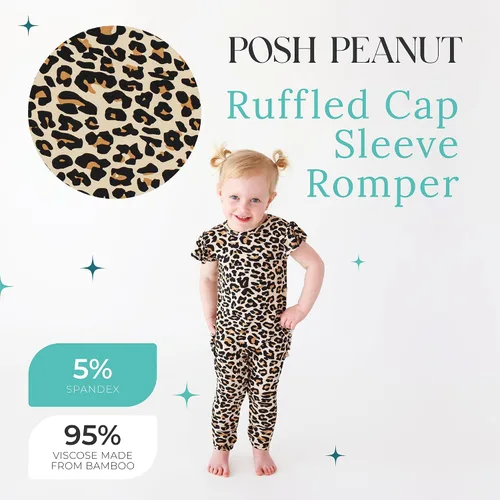 Vista 25 de Posh Peanut Mameluco de manga casquillo con volantes para bebé, ropa para niñas recién nacidas, pijama de una pieza para niños, viscosa suave