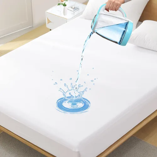 Vista 10 de Protector de colchón impermeable de tamaño individual - Funda ajustada para colchón, silenciosa, transpirable y lavable a máquina con bolsillos