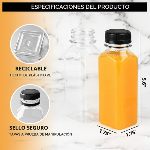 Vista 2 de NYHI 20 botellas de plástico transparente para jugo con tapas a prueba de manipulaciones, recipientes vacíos reutilizables para bebidas con tapas