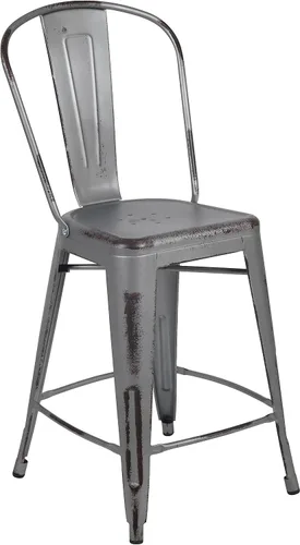Vista 18 de Taburete de metal de interior y exterior de Flash Furniture, Metal, Plateado