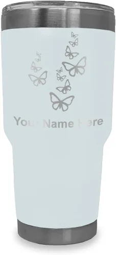 Vista 10 de LaserGram Vaso aislado al vacío de 20 onzas, mariposas, grabado personalizado incluido (negro)