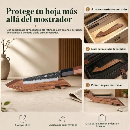 Vista 4 de FINDKING Protector de borde magnético con soporte, cubierta de hoja de madera de nogal y mini bloque de cuchillos para almacenamiento de encimera