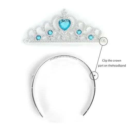 Vista 4 de Peluca larga de coleta negra para cosplay con flequillo (+ corona de princesa) para niñas pequeñas, peluca de princesa trenzada con tiara