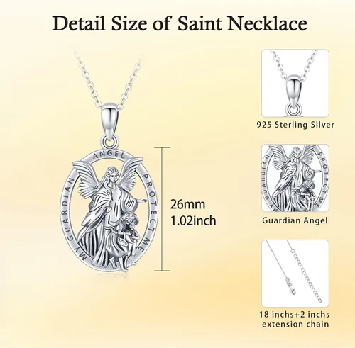Vista 4 de Brisskaari Collar ovalado de Nuestra Señora de GuadalúÁngel de la Guardia para mujeres y hombres plata de ley 925 católica Virgen María collar