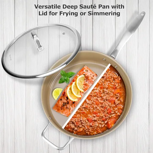 Vista 6 de Duxtop Sartén antiadherente de cerámica, sartén de acero inoxidable de inducción, sartén profunda de 5.5 cuartos de galón con tapa, grado