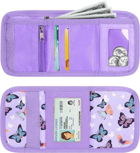 Vista 6 de Choco Mocha Carteras infantiles para niñas, púrpura, ((Butterfly-Purple), Cartera con cremallera