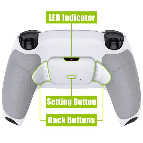 Vista 6 de eXtremeRate White Rubberized Grip Programable RISE 2.0 Remap Kit for PS5 Controller BDM-010 BDM-020 Models, Custom Upgrade Board & Redesigned Back