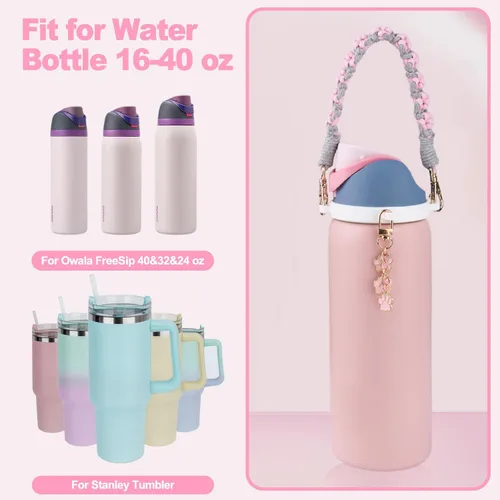 Vista 8 de Juego de accesorios para botellas de agua Owala FreeSip de 24 onzas, 32 onzas, 40 onzas, incluye correa de mango de garras de animales, bonitos