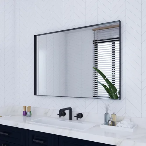 Vista 11 de VocalStar - Espejo de baño negro de 16 x 24 pulgadas para pared, espejo rectangular de esquina cuadrada con marco de metal negro para tocador