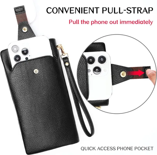 Vista 3 de Cartera para mujer, cartera de mano con soporte para teléfono, tarjetero grande de cuero vegano suave, Casual