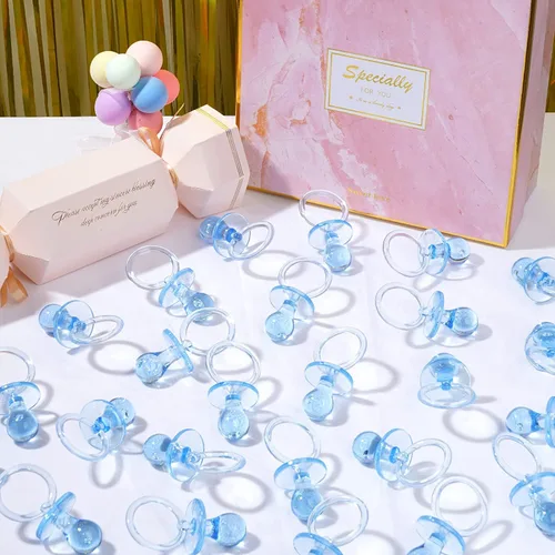 Vista 4 de 100 chupetes de plástico de 2.75 pulgadas para baby shower, chupete de baby shower para revelación de género, decoración de fiesta, regalo de fiesta