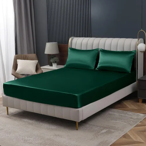Vista 17 de Homiest Sábana bajera ajustable de satén azul bebé, tamaño individual, bolsillo profundo, ropa de cama lujosa y ultrasuave
