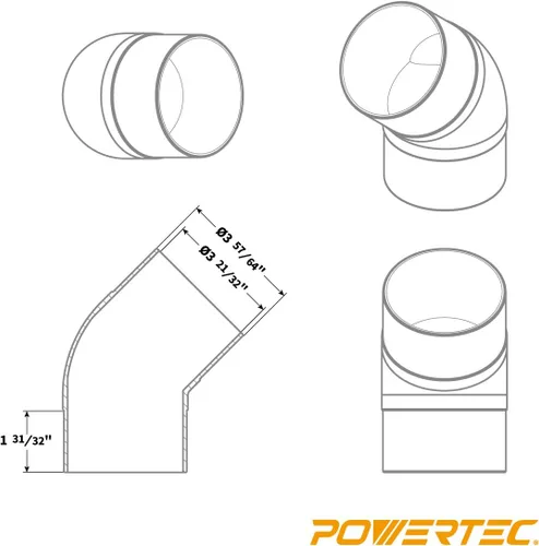 Vista 2 de POWERTEC 70183 4" 45 grados codo - ABS plástico polvo colector conector (negro)