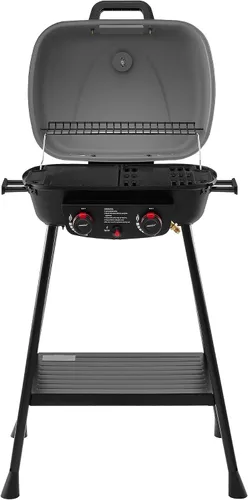 Vista 13 de Royal Gourmet GT2003 Parrilla portátil de gas propano de 2 quemadores con soporte y rejilla calefactora, combo de parrilla y plancha 2 en 1