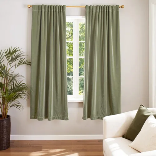 Vista 114 de Lazzzy Cortinas opacas de terciopelo beige de 84 pulgadas de largo con aislamiento térmico para oscurecer la habitación, cortinas forradas de lujo