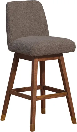 Vista 26 de Armen Living Sicily Modern Farmhouse Taburete giratorio de madera de nogal de 26 pulgadas de altura para encimera de isla de cocina, en piel Crema