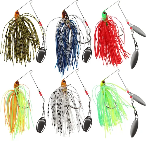 Vista 9 de 6 cebos giratorios para lubina, cebos giratorios para pesca de lubina, trucha, salmón, metal duro, spinnerbaits