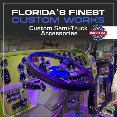 Vista 6 de Florida's Finest Customs compatible con luces de techo para dormitorio Kenworth (azul) Placa de luz de cúpula y acabado espejado Inserto